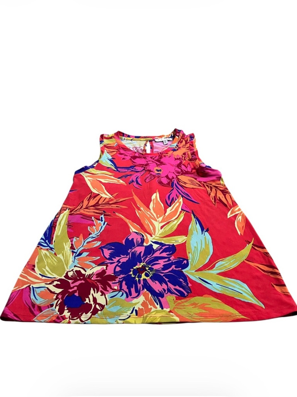 Chaus Tropical Floral Print Sleeveless Top Keyhole Back Size Medium - Picture 3 of 7